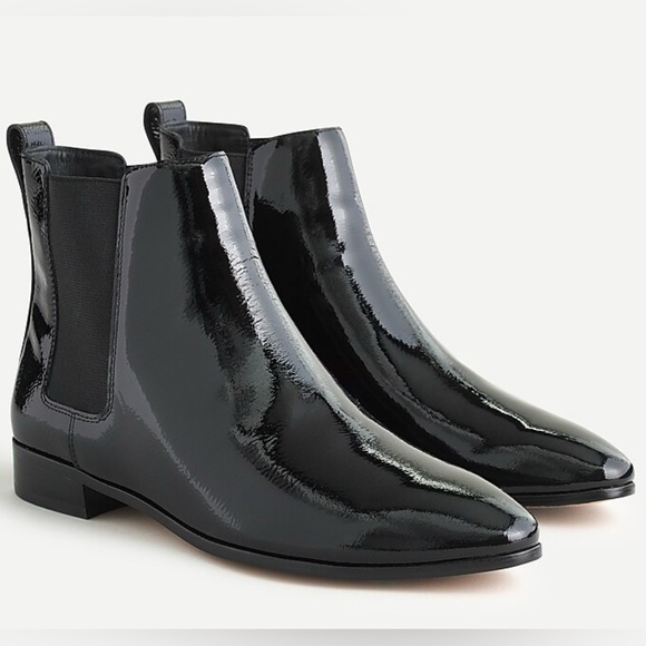 J Crew 7.5 NWOT Black Crinkled Patent Leather Chelsea Pull-On Booties - Picture 1 of 6